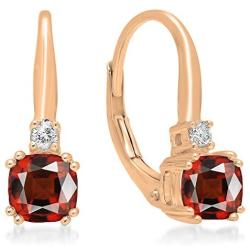 Dazzlingrock Collection Each 5 MM Cushion Gemstone & Round White Diamond Ladies Dangling Drop Earrings, 14K Gold