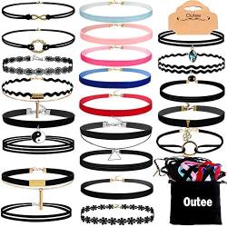 Outee 30 Pcs Choker Set Black Chokers Necklaces for Women Velvet Chokers Necklaces for Teen Girls Henna Tattoo Choker Ribbon