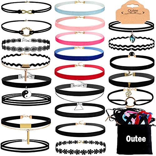 Outee 30 Pcs Choker Set Black Chokers Necklaces for Women Velvet Chokers Necklaces for Teen Girls Henna Tattoo Choker Ribbon