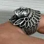 PikaLF Indian Chief Ring for Men, Native American Indian Head Rings, Spirit of The Warrior Ring, Indian Headdress Ring, Tribal Amulet Ring, Punk Style Indian Skull Jewelry Gift for Men Boys