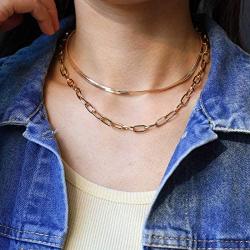 LEGITTA Paperclip Link Necklace Snake Chain Herringbone Choker Layered Necklaces