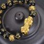 Feng Shui The Best 10mm Black Hand Carved Mantra Bead Bracelet with Golden Pi Xiu/Pi Yao Lucky Wealthy Amulet Brecelet