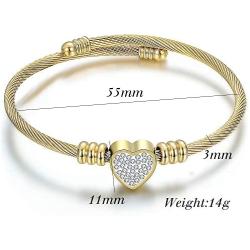 Jude Jewelers Stainless Steel Cable Wire Heart Charm Bangle Bracelet