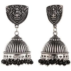 Efulgenz Indian Vintage Retro Ethnic Gypsy Oxidized Silver Tone Boho Jhumka Jhumki Dangle Earrings with Stud for Girls and Women Love Gift