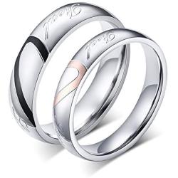 TTVOVO His & Hers Couple Ring Promise Ring Real Love Heart Stainless Steel Bands Ring Matching Promise Ring Bridal Wedding Engagement Bands Rings for Women Men Lovers Bridal Jewelry Gifts US Size 4-15