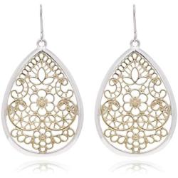 Bohemian Gold & Silver Two Tone Floral Filigree Big Tear Drop Earrings