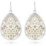 Bohemian Gold & Silver Two Tone Floral Filigree Big Tear Drop Earrings
