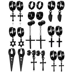 Jewdreamer 316L Stainless Steel Black Dangle Earrings for Men Cool Punk Hoop Dangle Earring Piercing Set