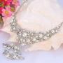 EVER FAITH Silver-Tone Crystal Cream Simulated Pearl Vine Necklace Earrings Set Clear