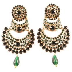 Touchstone Indian bollywood crystals Chand bali designer jewelry earrings in gold tone for women