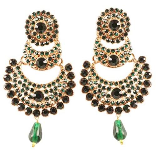 Touchstone Indian bollywood crystals Chand bali designer jewelry earrings in gold tone for women