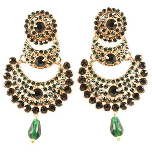 Touchstone Indian bollywood crystals Chand bali designer jewelry earrings in gold tone for women Touchstone Indian bollywood crystals Chand bali designer jewelry earrings in gold tone for women