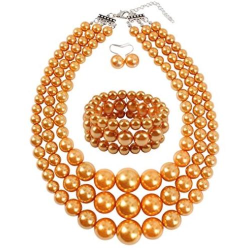 KOSMOS-LI Large Pearl Jewelry Set Pearl Statement 18'' Necklace Bracelet and Earrings
