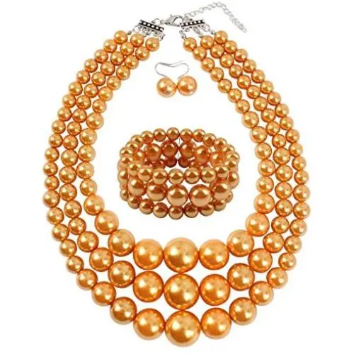 KOSMOS-LI Large Pearl Jewelry Set Pearl Statement 18'' Necklace Bracelet and Earrings KOSMOS-LI Large Pearl Jewelry Set Pearl Statement 18'' Necklace Bracelet and Earrings