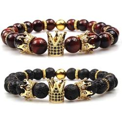 GVUSMIL Imperial Crown Bead Bracelet King&Queen Luxury Charm Couple Jewelry Xmas Gift for Women Men