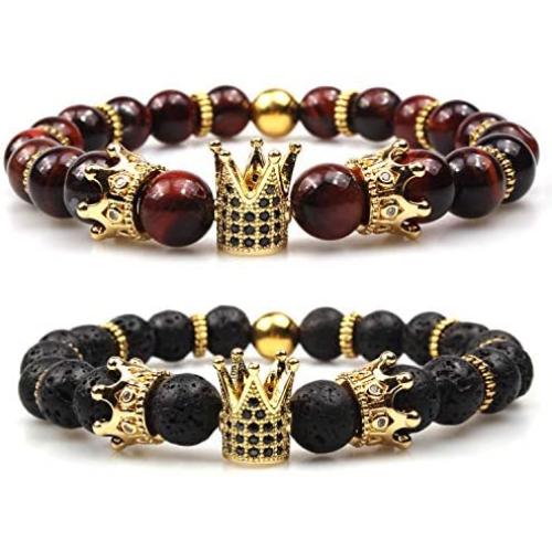 GVUSMIL Imperial Crown Bead Bracelet King&Queen Luxury Charm Couple Jewelry Xmas Gift for Women Men