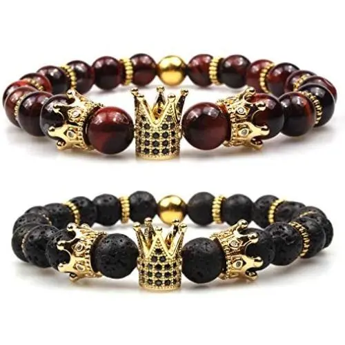 GVUSMIL Imperial Crown Bead Bracelet King&Queen Luxury Charm Couple Jewelry Xmas Gift for Women Men GVUSMIL Imperial Crown Bead Bracelet King&Queen Luxury Charm Couple Jewelry Xmas Gift for Women Men