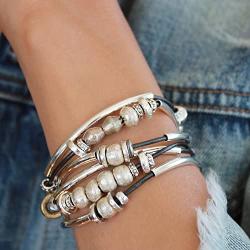 Lizzy James Bella Bracelet Necklace in Silver and Metallic Gunmetal Gray Leather