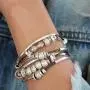 Lizzy James Bella Bracelet Necklace in Silver and Metallic Gunmetal Gray Leather