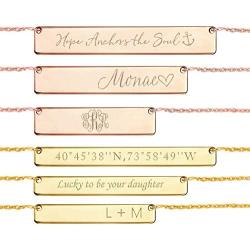 Joelle Jewelry Design Personalized Bar Necklace - Sterling Silver Name Necklace with Engravable Bar Pendant, Bridesmaid Gift Initial Necklace for Her