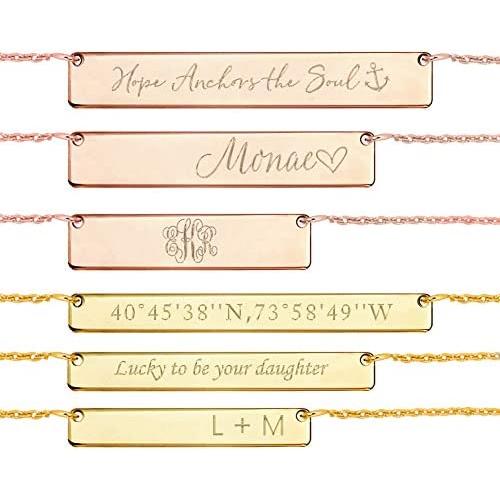 Joelle Jewelry Design Personalized Bar Necklace - Sterling Silver Name Necklace with Engravable Bar Pendant, Bridesmaid Gift Initial Necklace for Her