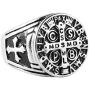 HZMAN Men Women St Benedict Exorcism Ring Silver Stainless Steel Catholic Roman Cross Demon Protection Ghost Hunter