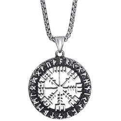 Elfasio Mens Stainless Steel Necklace Chain Viking Valknut Pirate Compass Symbol Pendant Jewelry 18-30inch