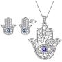 Aurora Tears Hamsa Hand Jewelry Women 925 Sterling Silver Hand of Fatima Necklace/Earring/Ring Good Luck Success Amulet Jewelry Crystal Lucky Jewellery