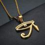 Lee Island Fashion 24K Gold Plated CZ Eye of Horus Egyptian Protection Pendant Stainless Steel Necklace, 24 Inch Chain Eye of Providence/All-Seeing-Eye Jewelry