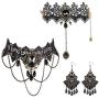 ORAZIO Halloween Necklace Bracelet Earrings for Women Black Lace Lolita Steampunk Vampire Victorian Gothic Costume Jewelry Set
