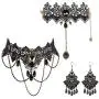 ORAZIO Halloween Necklace Bracelet Earrings for Women Black Lace Lolita Steampunk Vampire Victorian Gothic Costume Jewelry Set
