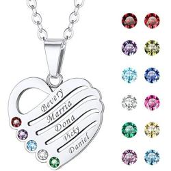 U7 Custom Name Necklace Heart Pendant with 1-5 Names and Birthstone 925 Sterling Silver 18K Gold Plated Personalized Name Plate Birth Stone Necklaces BFF Family Necklace