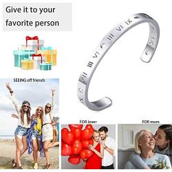 AOOVOO Roman Numeral Bracelets for Men Women, Inspirational Stainless Steel Alloy Cuff Bracelet Personalized Engraved Bangle Bracelet Gift for Teens Girls