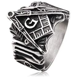 Gungneer Mason Ring for Men Stainless Steel Square Compass Symbol Freemason Jewelry Hip Hop Style Biker Accessory