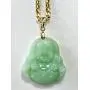 Smiling Laughing Buddha Lime Green Jade Pendant Necklace Cuban Cubana Gold Chain Genuine Certified Grade A Jadeite Jade Hand Crafted, Jade Neckalce, 14k Gold Filled Buddha necklace, Jade Medallion (18.00)