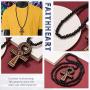 FaithHeart Egpytian Jewelry Eye of Horus Necklace, Wooden Beaded Sweater Chain Vintage Ankh Cross/African Map Pendant for Men and Women with Delicate Packaging, Text Engrave Customizable