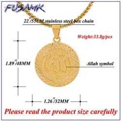Fusamk Fashion Plated 18K Gold Allah Pendant Round Necklace,22'' Box Chain