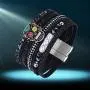 Halloween Gifts for Women Teen Girls Skulls Wrap Around Boho Buckle Stacking Multilayer Leather Wide Magnetic Layered Bracelets for Women Mom Teen Girls Grandma