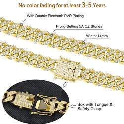 KRKC&CO 14mm Iced Cuban Link Chain, 14k/White Gold Cuban Link Curb Chain for Men, Cuban Choker Necklace, Durable and Anti-Tarnish Urban Street-wear Everlasting Shine Hip Hop Jewelry