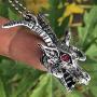 Church of Satan Goat Head Demon Skull Red Crystal eyes Jewelry Baphomet Satanic Devil LaVeyan Satanism Luciferian Gothic Protection Amulet Pewter Mens Pendant Necklace charm for men Silver Ball Chain