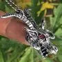 Church of Satan Goat Head Demon Skull Red Crystal eyes Jewelry Baphomet Satanic Devil LaVeyan Satanism Luciferian Gothic Protection Amulet Pewter Mens Pendant Necklace charm for men Silver Ball Chain