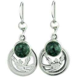NOVICA Jade .925 Sterling Silver Dangle Earrings Quetzal Patriot