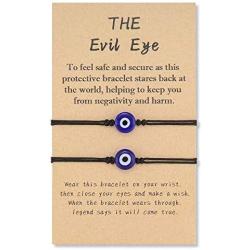 SUNSH 2Pcs Evil Eye Bracelet for Women Teen Girls Boy Couple Kabbalah Adjustable Rope Waterproof Lucky Jewelry with Wish Card Protection Red/Black String Lover Family Mother Daughter Friendship Gifts