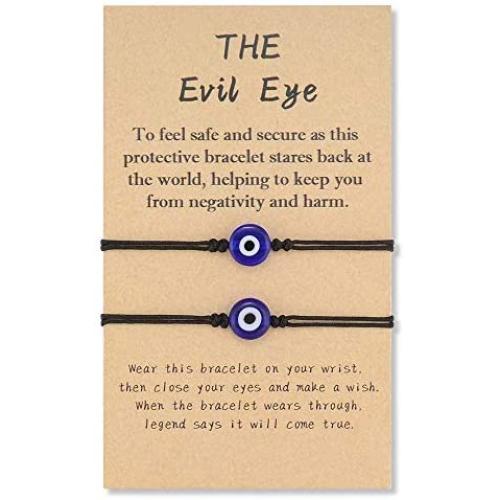 SUNSH 2Pcs Evil Eye Bracelet for Women Teen Girls Boy Couple Kabbalah Adjustable Rope Waterproof Lucky Jewelry with Wish Card Protection Red/Black String Lover Family Mother Daughter Friendship Gifts