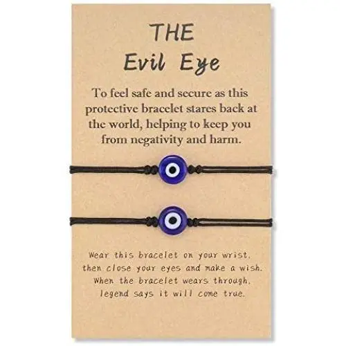 SUNSH 2Pcs Evil Eye Bracelet for Women Teen Girls Boy Couple Kabbalah Adjustable Rope Waterproof Lucky Jewelry with Wish Card Protection Red/Black String Lover Family Mother Daughter Friendship Gifts