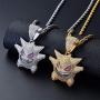 ICE JEWELRY Hip Hop Iced Out 18K Gold Plated Micro Paved Simulated Diamond Gengar Pendant Necklace Rope Chain
