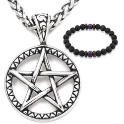 Gungneer Wicca Star Necklace Pendant Stainless Steel Pagan Jewelry Pentacle Strength Power Talisman for Men Women