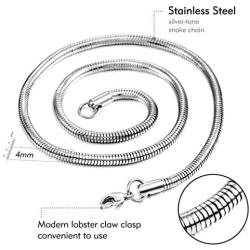 MOWOM 4.0mm Wide Silver Color Mens Chain Necklace for Women Boys Kids Water Resistant Stainless Steel Snake Men Necklace Chain Link Necklace Thin (14-40 Inches Long)
