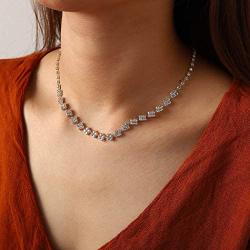 Unicra Bride Silver Necklace Earrings Set Crystal Bridal Wedding Jewelry Sets Rhinestone Choker Necklace for Women and Girls(3 Piece Set - 2 Earrings and 1 Necklace) (Silver 1)