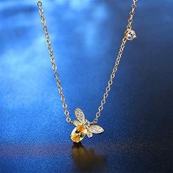 AILUOR Tiny Cute Gold Bee Necklace, Fashion Charm Topaz Crystal Rhinestone Honeybee Bumble Bee Pendant Jewelry Women Girl Gifts